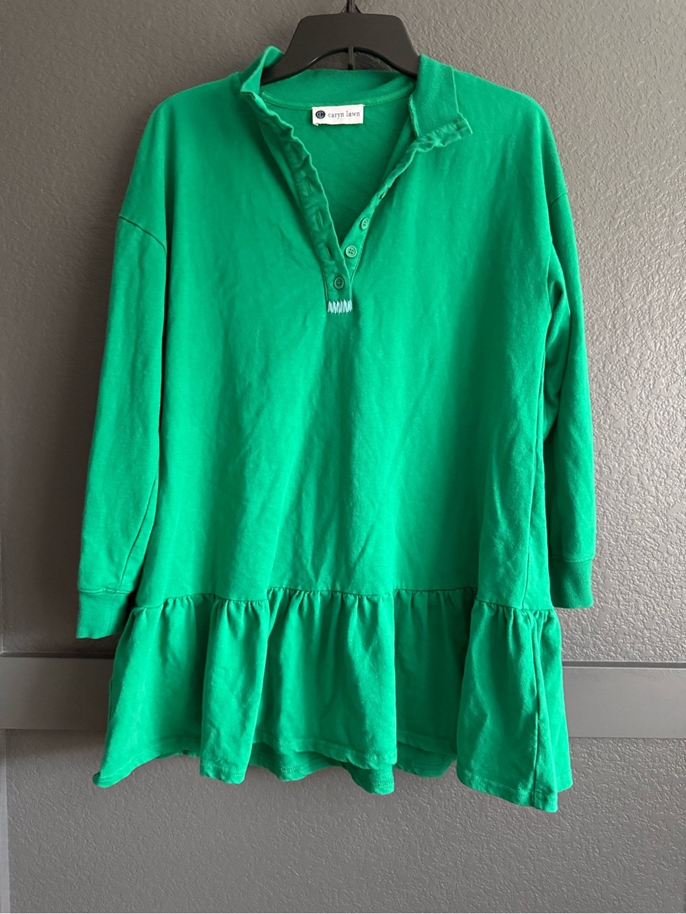 CARYN LAWN • Maggie long sleeve polo drop waist dress Small preppy cotton